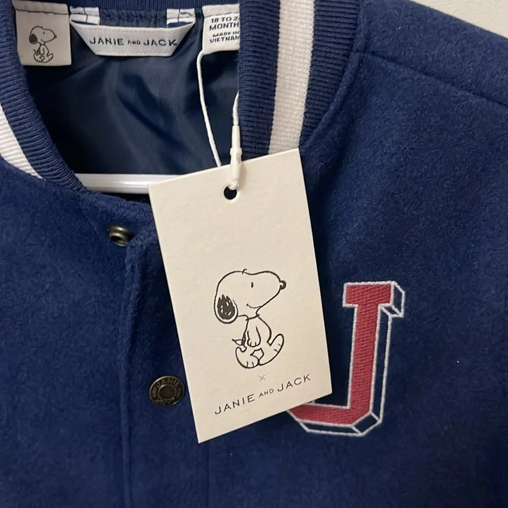 NWT Janie and Jack Peanuts Snoopy Letterman Jacket, Size 18-24 Months
